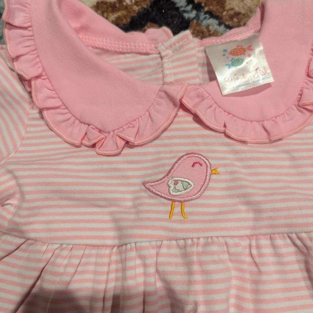 Pink Striped Baby Outfit with Ruffled Collar - Picture 2 of 2